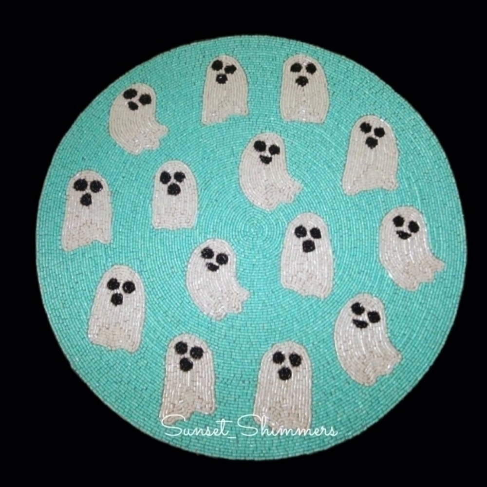 Pink Beaded GHOST Throw Pillow Decor 14" Halloween NEW - Picture 7 of 7